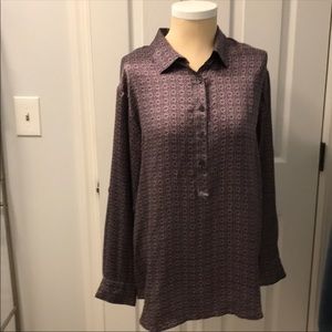 CAbi Long-sleeve print 100% silk blouse.